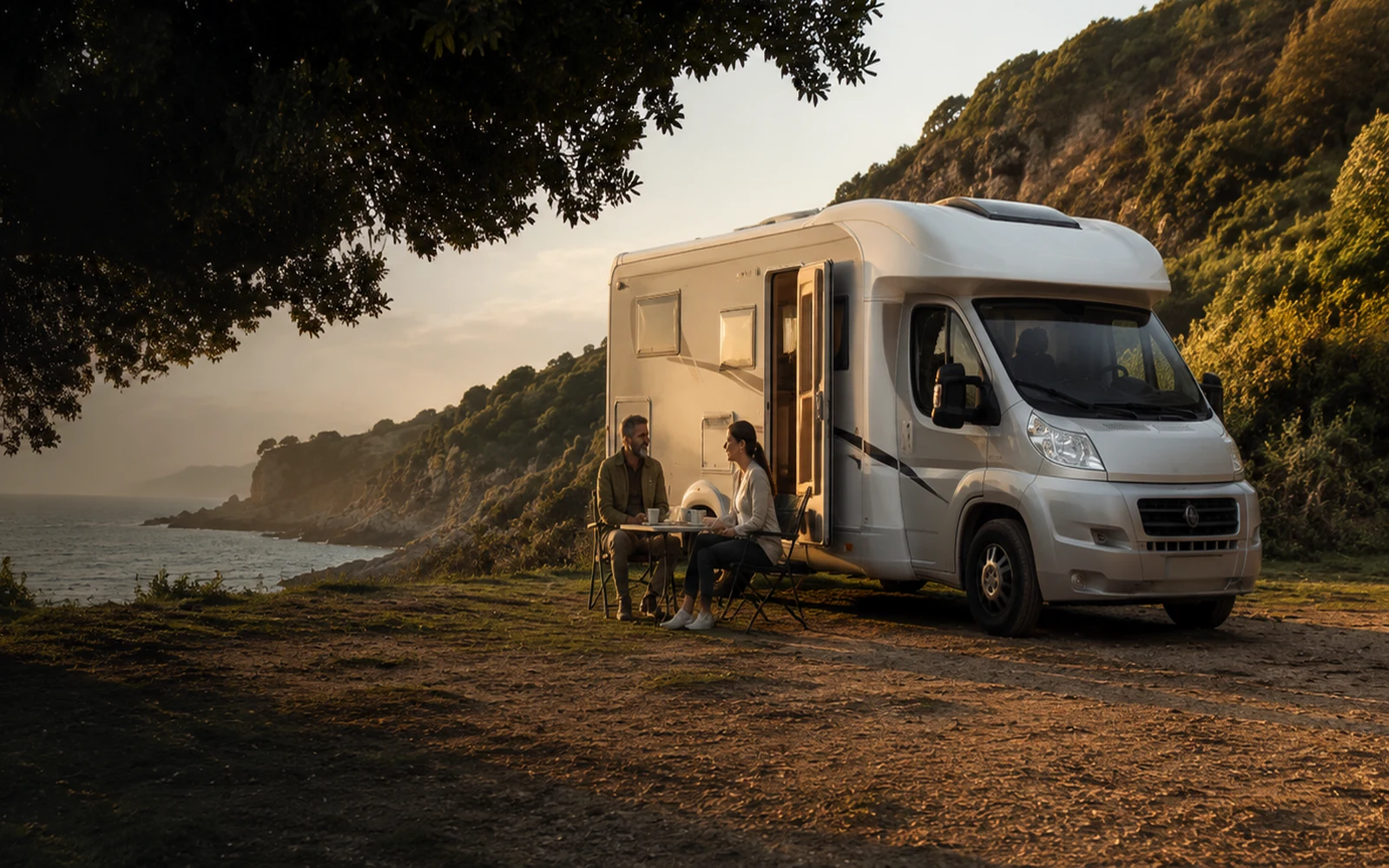 Mittelgroßes Wohnmobil an einem Campingplatz an der bulgarischen Küste